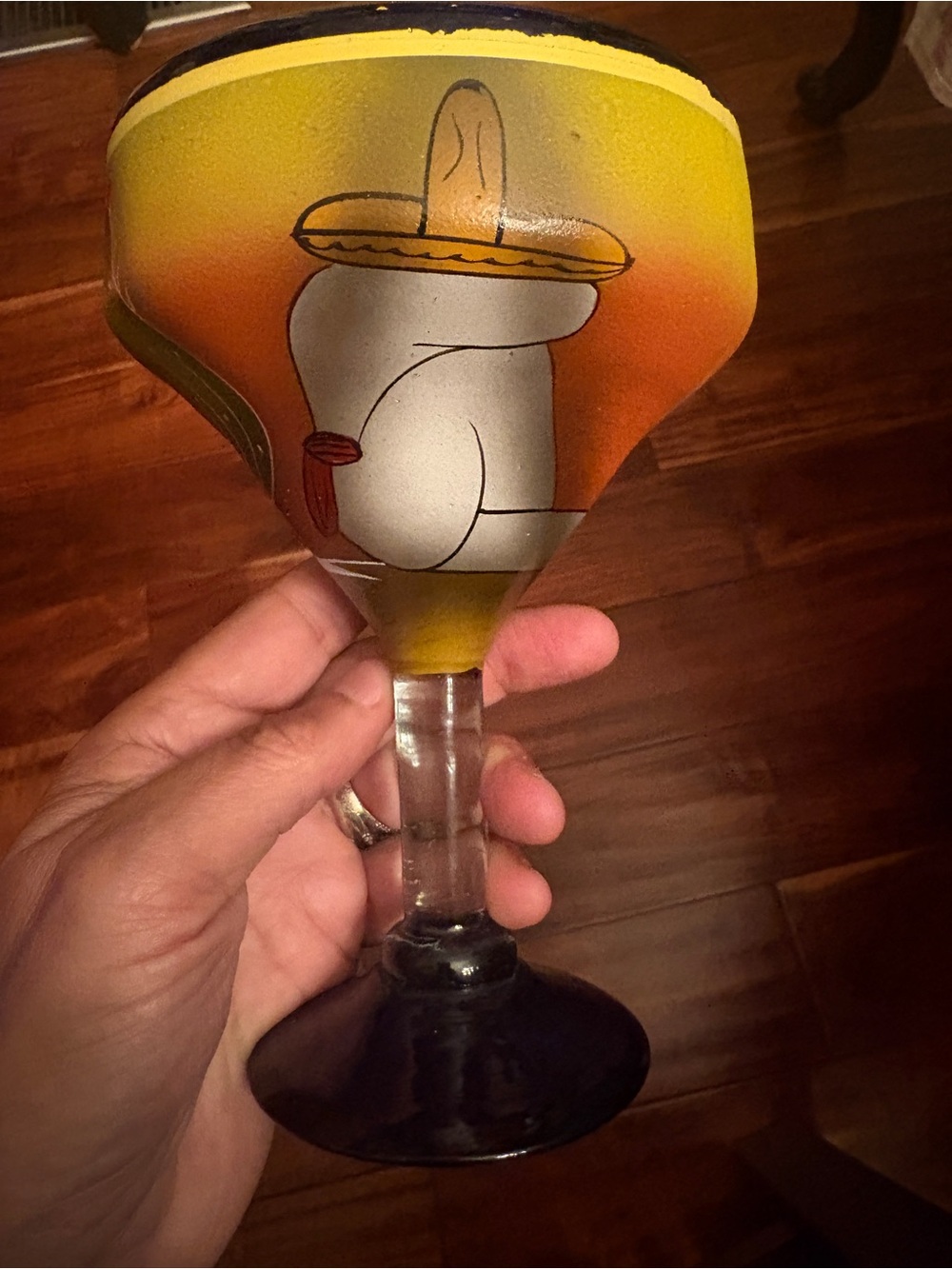 Margarita Glass Colbalt Blue Mexican Painted Hand-Blown Art Glass 10oz
